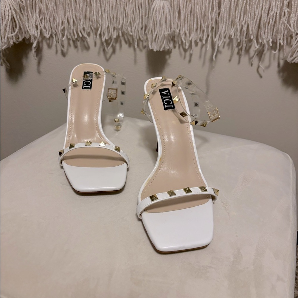 Vici Gold Studded White Heels